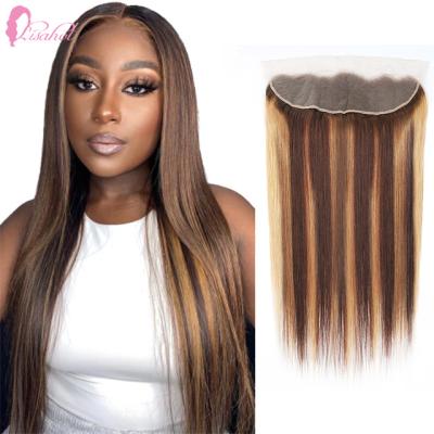 China Hot Selling Honey Blonde Highlight P4/27 Silky Straight Wave Bone Straight Braids 100% Transparent Lace Hair Wigs For Black Women for sale