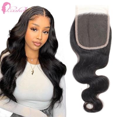 China Wholesale Premium Body Wave 8-20 Inch 4x4 Body Wave 100% Remy Human Hair Transparent Lace Closures For Black Women for sale