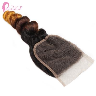 China Best Afro Wave Lisahot Temperament Cuticle Align Ombre T3 Loose Wave Free Part 4*4 Swiss Lace Up Closure For South American for sale