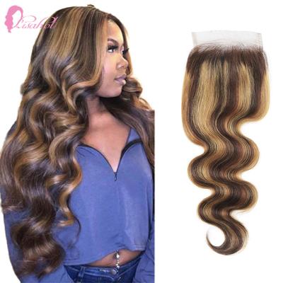 China Wholesale Body Wave Accented Piano Color Human Remy P4/27 Body Wave Hair Wig With 4*4 Lace Closure For Graduation for sale