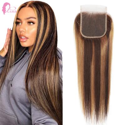 China Wholesale P4/27 Honey Brown Piano Straight Lace Brazilian Silky Straight Closure Wave Human Hair Extensions For Dating for sale