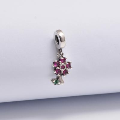 China 925 Fashion Jewelry Fine Silver Flower Dangle Charms For Bracelet Making for sale