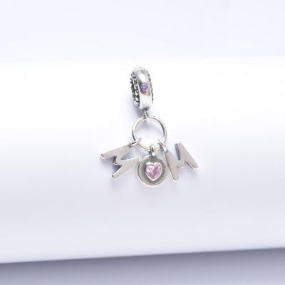 China Trendy MOM Dangle Charm Sterling Silver 925 Love Mom Charms For Bracelet Making for sale