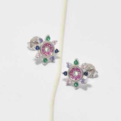 China 2021 Hot Sale TRENDY 925 Sterling Silver Rudder Earrings Women Jewelry With Colorful Glitter Zircon for sale