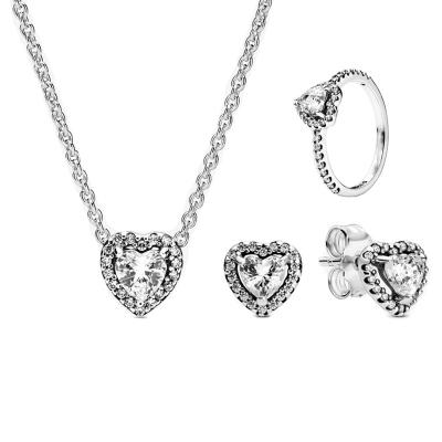 China TRENDY 925 Sterling Silver Farfetch Fashion Jewelry Heart Rings Earring and Necklace Set for Valentine's Day Present for sale