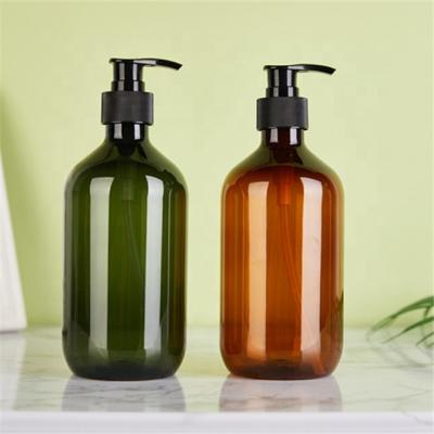 China 500ml Personal Care Round Shoulder PET Bottle Shampoo Care Packing Bottle Shower Gel Lotion Plastic Press Bottle for sale