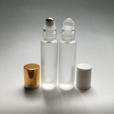 China Personal Care 10ml Clear Frosted Roll On Cosmetic Glass Bottle With Stainless Steel Ball for sale