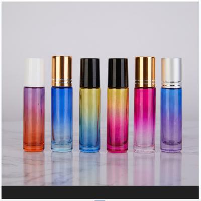 China Cosmetic Customized Glass Rainbow Colored Stainless Steel Rollerball Bottle for sale