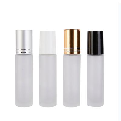 China Clear Wholesale 10ml 15ml Personal Care Frosted Colors Ball Bearing Refined Oil Glass Portable Bottle With Black Lid for sale