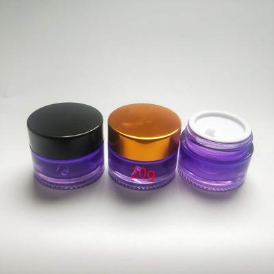 China Personal Care 20g Purple Glass Cosmetic Jar With Inne Aluminum Cap And Lid For Cosmetic Package for sale