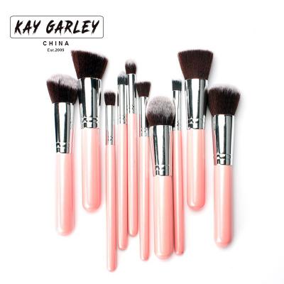 China Angular Blush Professional 10 Pcs Synthetic Makeup Brush Cosmetics Facial Foundation Hair Brush Women Makeup Tools Kabuki Brushes Pink for sale