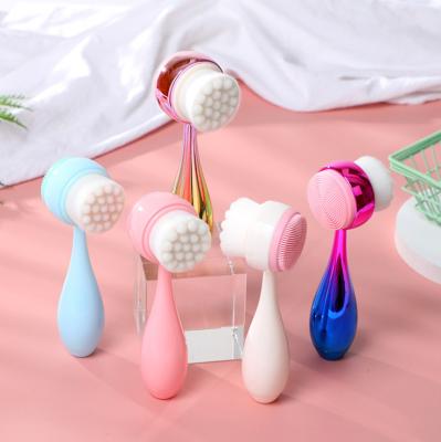 China Hot Sale Silicon Face Brush Good Quality DEEP CLEANING Facial Brush Foaming Cleansing Facial Brush Cooper Handle Brush for sale