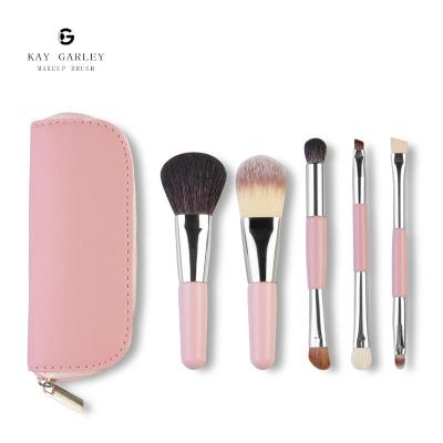 China Black Zipper Pouch Hot Sale Mini Makeup Brush Lychee Grain Makeup Bag Travel Makeup Brush Goat Hair Makeup Brush With Bag for sale