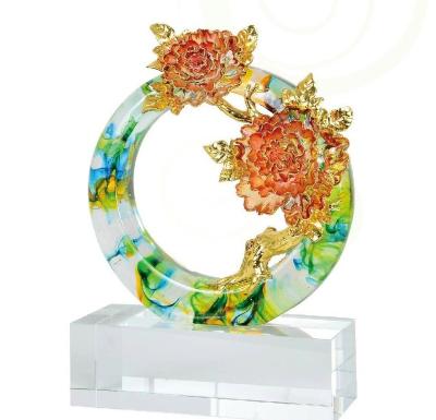 China China Gold Fish Peony MouTan Crystal Trophy-Gold Stand for sale