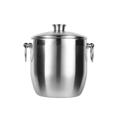 China Champagne Large Double Wall 304 Stainless Steel Ice Bucket Beverage Ice Buckets Viable Wine Cooler Large With Lid for sale