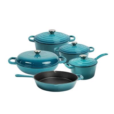 China Sustainable Best Selling Customized Enamel Cooking Pots sets Nonstick Enameled Cast Iron Cookware Sets for sale