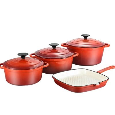 China Sustainable Pre-seasoned Kitchenware Nonstick Enamel Cast Iron Pots Cooking Pot Cookware Casserole Set Manufacturer Wholesale for sale