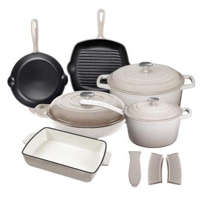 China Sustainable Factory Directly Custom Colored Enameled cast iron cookware set 10 pieces From China for sale