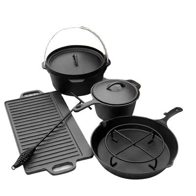 China General Use for Gas and Induction Cooker Hot Selling Custom Outdoor Pre Seasoned Cast Iron Dutch Cookware And Bakeware Set With Nonstick Coating for sale