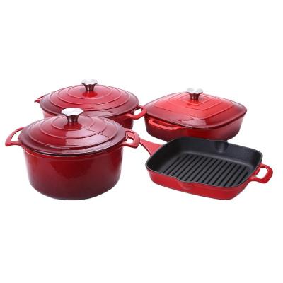 China Sustainable Red Enamel Cast Iron Casserole Cookware Set for Kitchen for sale