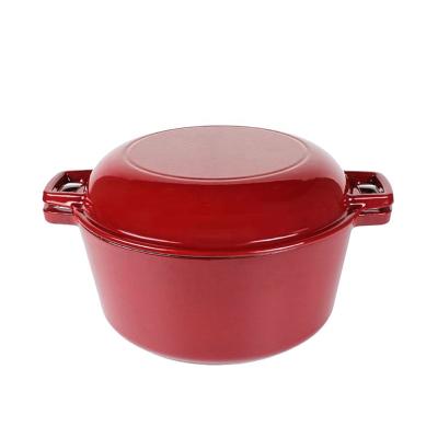 China Sustainable Hot Sale 2 In 1 Deep Dutch Oven Kitchen Pot No Stick Round Yellow  Enamel Combo Cooker Enamel Cast Iron Cookware Set for Cooking for sale