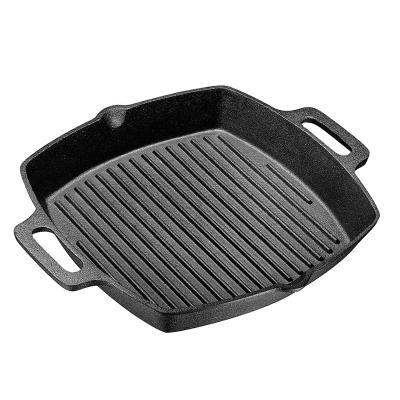 China Kitchen Restaurant Outdoor Bakery Cast Iron 10-Inch Square Grill Pan with Two Side Handles Steak Frying Gas Induction Cooker Wok for sale