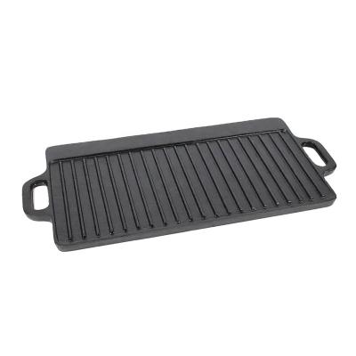 China Kitchen Restaurant Outdoor Bakery OEM & ODM Cast Iron Rectangular Pre-Seasoned Bbq Double Sided Grill Pan For Camping for sale