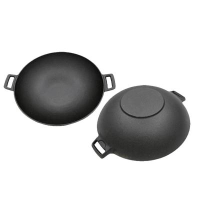 China Sustainable Chef-cookwares Kitchen Ware Cast Iron Non-Stick Wok Double Handle Preseasoned Cookware for sale