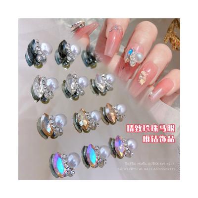 China Alloy New nail accessories: crystal horse eye, large pearl chain, pile of diamonds, DIY, light luxury, explosive glitter, diamond jewe for sale