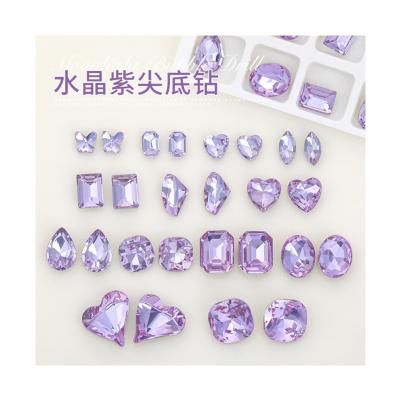 China Rhinestone Crystal Purple Pointed Bottom Diamond Colorless Abnormality Nail Diamond Purple Super Sparkling Twisted Heart Butterfly Nail for sale