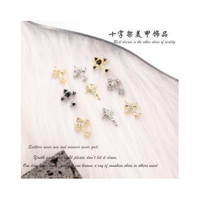 China Zircon New Nail Decoration Dark Cross Western Empress Dowager Zircon Diamond Jewelry Crow Heart Nail Accessories Diamond for sale