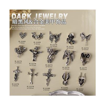 China ALLOY Nail Decoration Vintage Dark Wind Manicure Crow Heart Cross Skeleton Wishing Angel Ancient Silver Love Metal Nail Ornament for sale