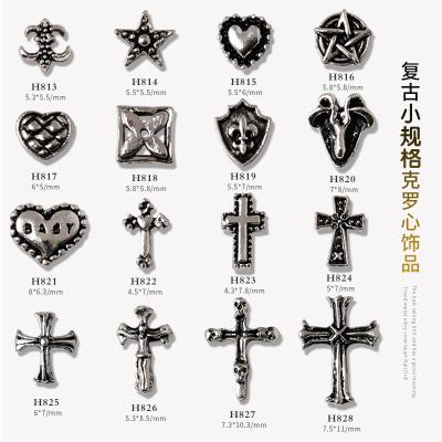 China ALLOY MINI Size Nail Crouche Jewelry Small Cross Alloy Diamond Black European and American Ancient Silver Nail Vintage Punk Style Acce for sale