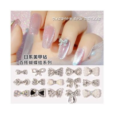 China ALLOY Bow knot nail accessories, diamond rhinestones, super sparkling Japanese internet celebrities, popular nail decorations, pearl i for sale