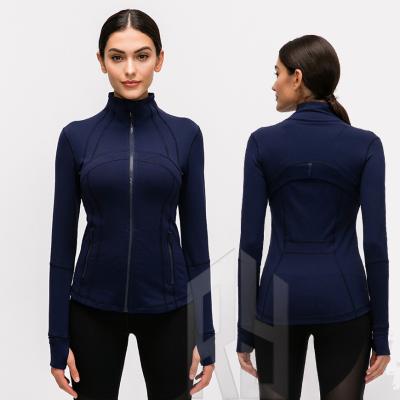 China Lulu New Design Breathable Long Sleeve Ladies Yoga Sports Nylon Soft Slim Fit Jacket With Zipper for sale