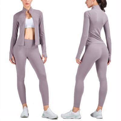 China New Breathable Lulu Yoga Suit High-necked With LongSleeve Waist Peach Buttocks Women High Fitness Set Sticky Bare Exercise Two-piece Suit for sale