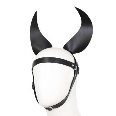 China PU Crown Devil Horn Rabbit Hood PU Leather Part Cat Woman Hood, Cosplay BDSM Dress Up Fetish Petplay Kitten for sale