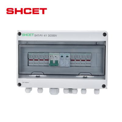 China Solar Power System Manufacturer SHCET 4 in 1 4 out 2 Inlet 2 1000VDC Plastic Waterproof Distribution DC PV Solar Combiner Box 4 String HA IP65 for sale