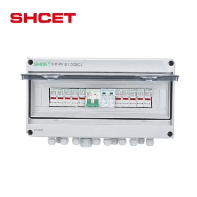 China Solar Power System OEM Factory 1000V With 2 4 6 8 12 16 Strings Outdoor IP66 5 In To 1 Solar Distribution DC PV Combiner Box SHCET Waterproof for sale