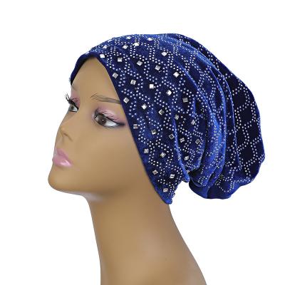 China DecorateÂ   Wholesale 2021 Fashion Rhinestone Headwrap Soft Covers Muslim Women Velvet Turban Hat for sale