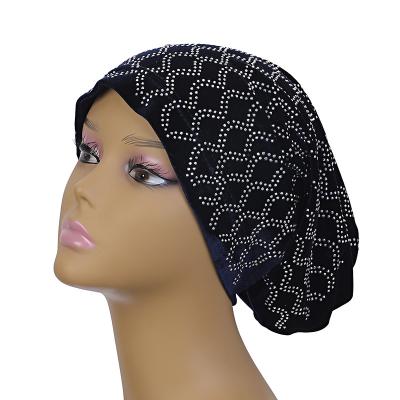 China New Arrival Rhinestone Hair Hat Chemo Headwrap Fashion Women Velvet Windproof Turban for sale