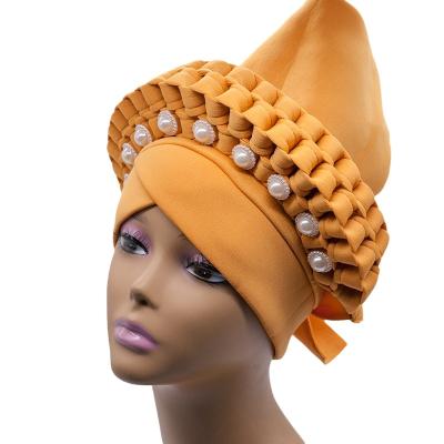 China 2022 new high quality quick dry gele headtie support customization women head wraps stylish headtie with stones african turbans for sale