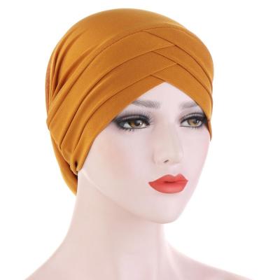 China Wholesale Breathable Muslim Turban Women Color Stretch Pure Cotton Hood Cross Front Inner Hijabs For Hats for sale