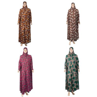 China 2022 New Goods Prayer Islamic Dress Hijab Floral Print Dress Women Muslim One-Piece Abaya Wholesale Jilbab for sale