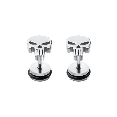 China High Quality Punk Stainless Steel Body Earring Stud Punisher Jewelry Skull Screw Back Stud Earrings for sale