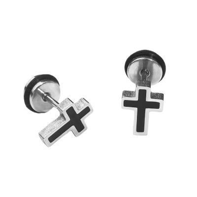 China Screw Back Earring Stainless Steel Jewelry Gift Cross Piercing Stud Punk Punk for sale