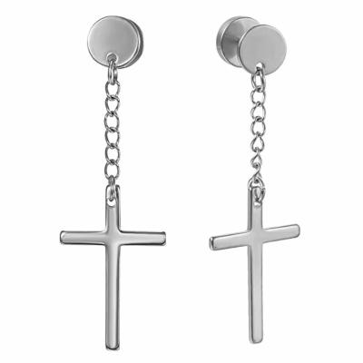 China Stainless Steel Punk Cross Ear Studs Drop Piercing Jewelry Dangle Screw Back Earrings for sale