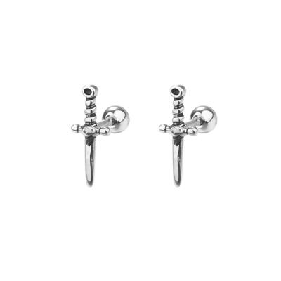 China Wholesale Punk Stainless Steel Body Piercing Jewelry Dagger Stud Earrings For Women Men for sale