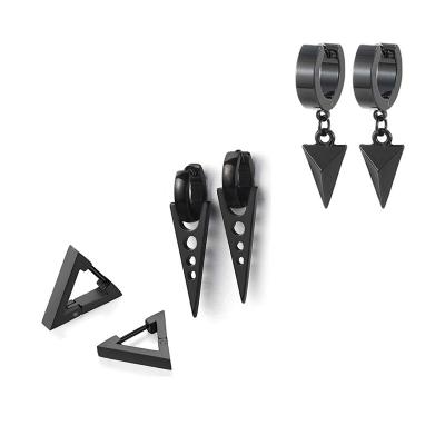 China Custom Punk Triangle Punk Earring Set Stainless Steel Huggie Circle Earrings With Spike for sale