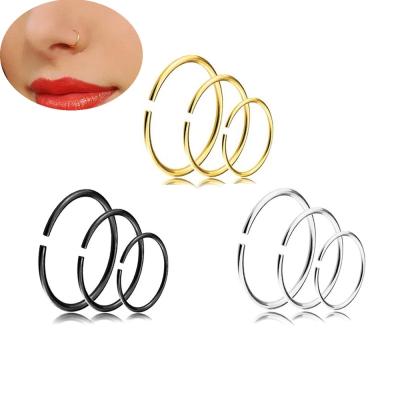 China Thin Ring Hoop Fashion Body Jewelry Nose Piercing Stainless Steel 0.8mm Cartilage Piercing Punk Stud Small for sale